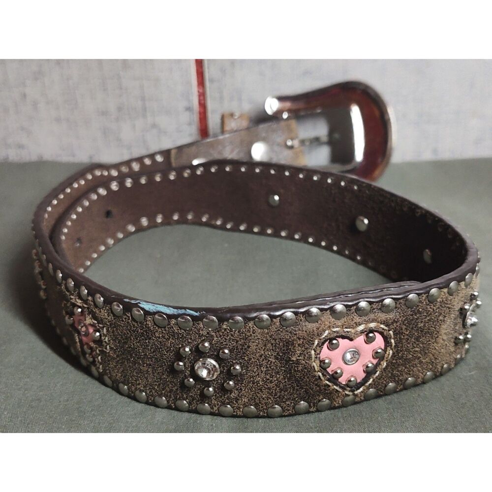 Nocona Girls Pink Hearts Rhinestones Belt